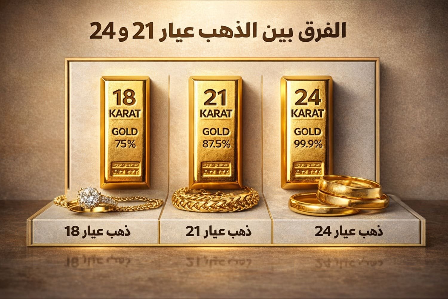 الفرق بين الذهب عيار 18 وعيار 21 وعيار 24